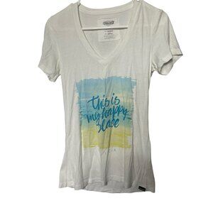 Cariloha T-Shirt Women's S White St. Lucia Happy Place Organic Cotton Bamboo